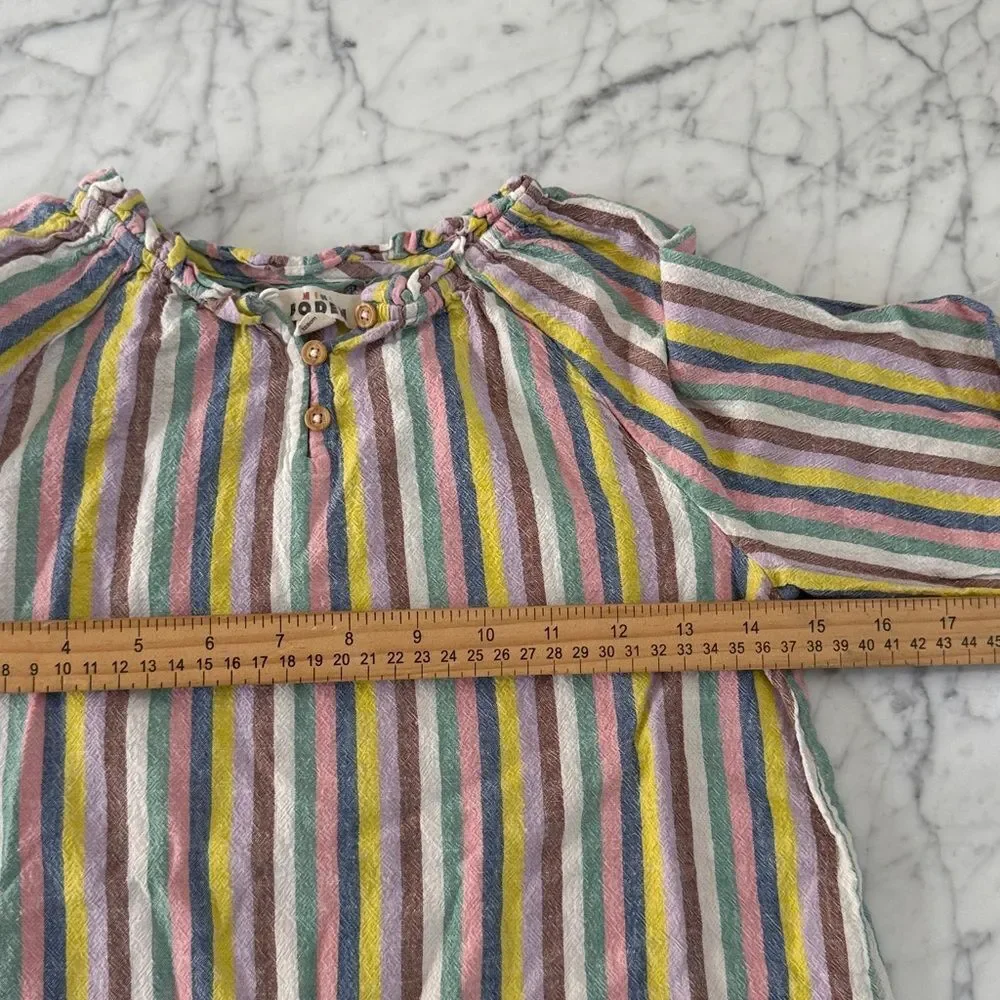 Mini Boden Girls' Linen-Blend Peasant Top Pastel Stripes Sz 7/8Y